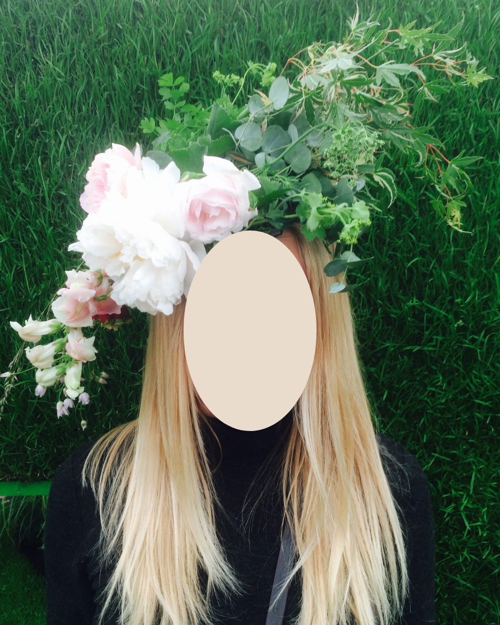 A flowery head dress at Gardeners World Live. Anonymised for GDPR.